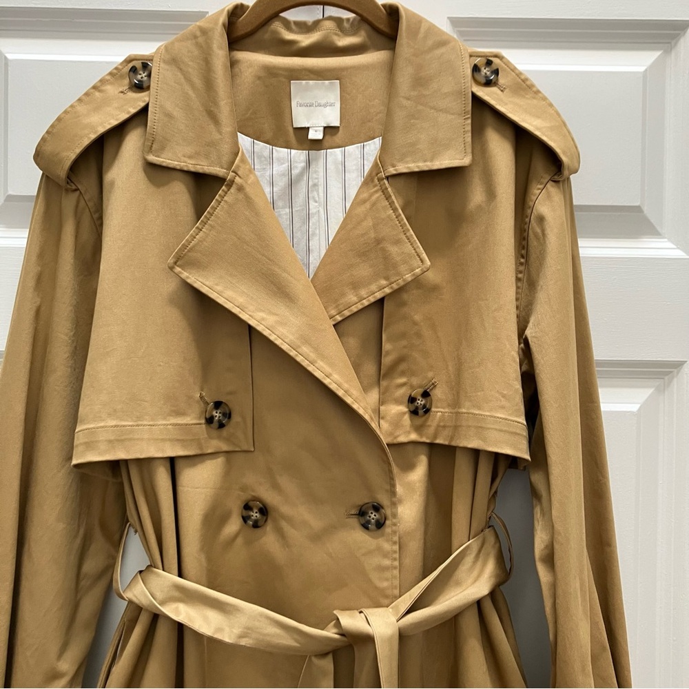 Favorite Daughter The Charles Trench Coat Sand Khaki Tan Long Classic Belted M - Picture 2 of 14